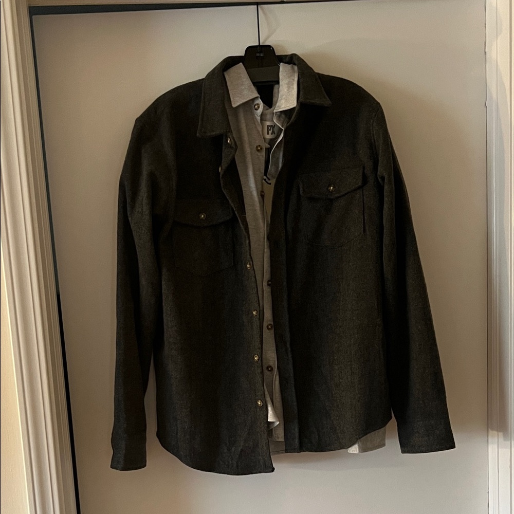 PX Clothing Men's Dark Brown Gray Shirt Jacket Shacket